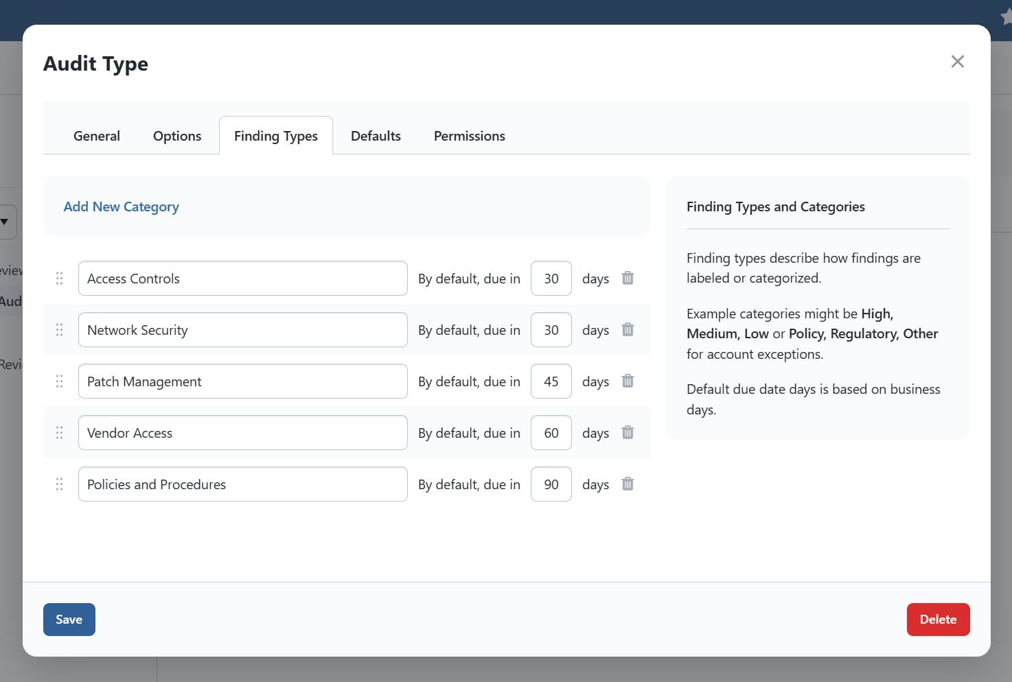 BNControl - Audits - Finding Types