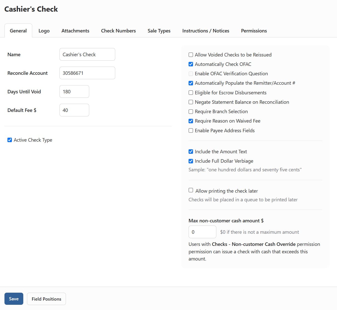 BNControl - Checks - Check Type Settings