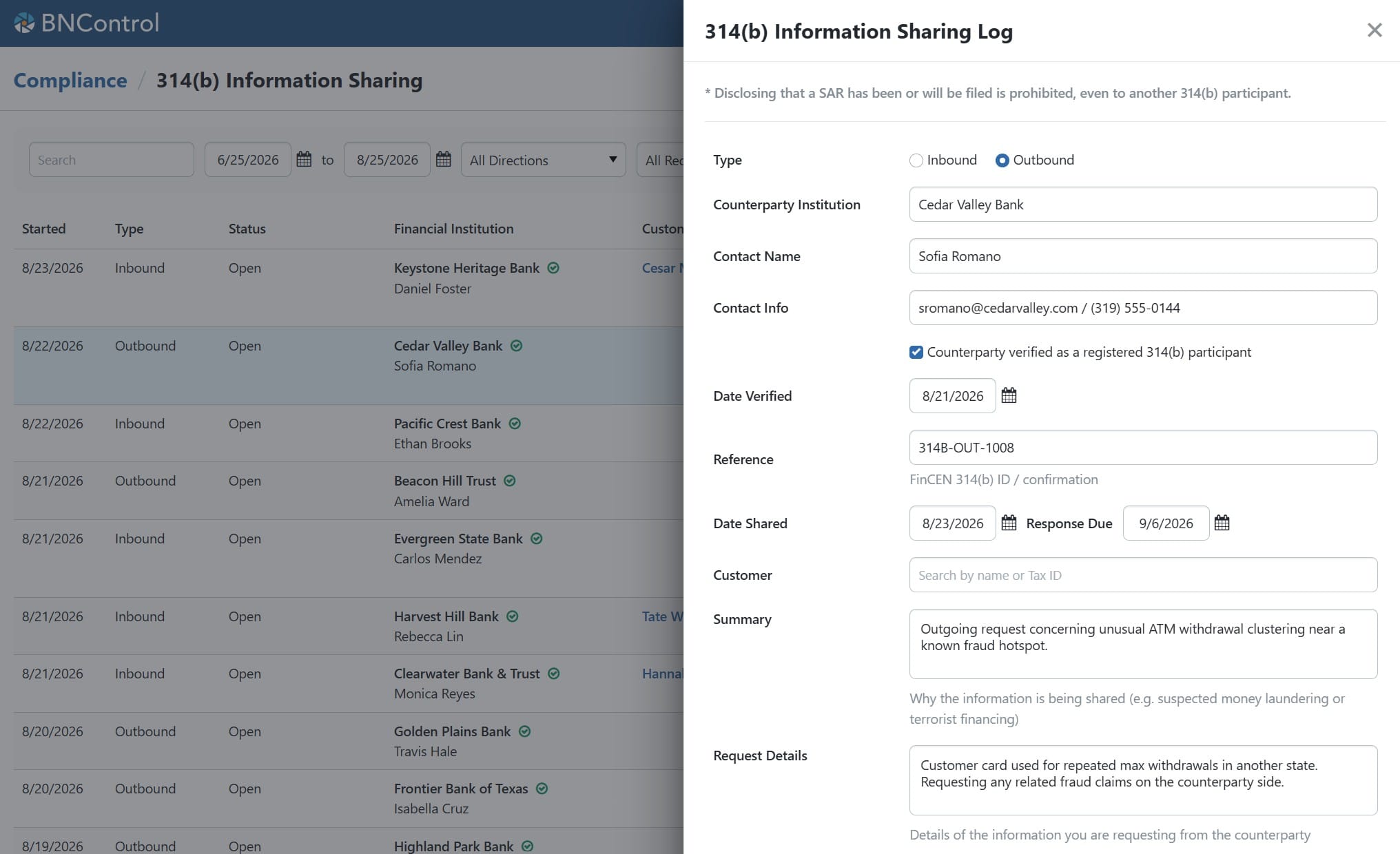 BNControl - Compliance - 314(b) Information Sharing