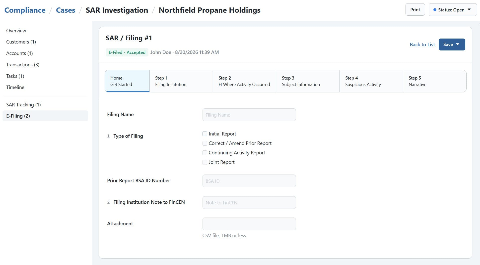 BNControl - Compliance - SAR E-Filing