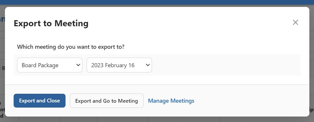 BNControl - Meetings - Export to Meeting