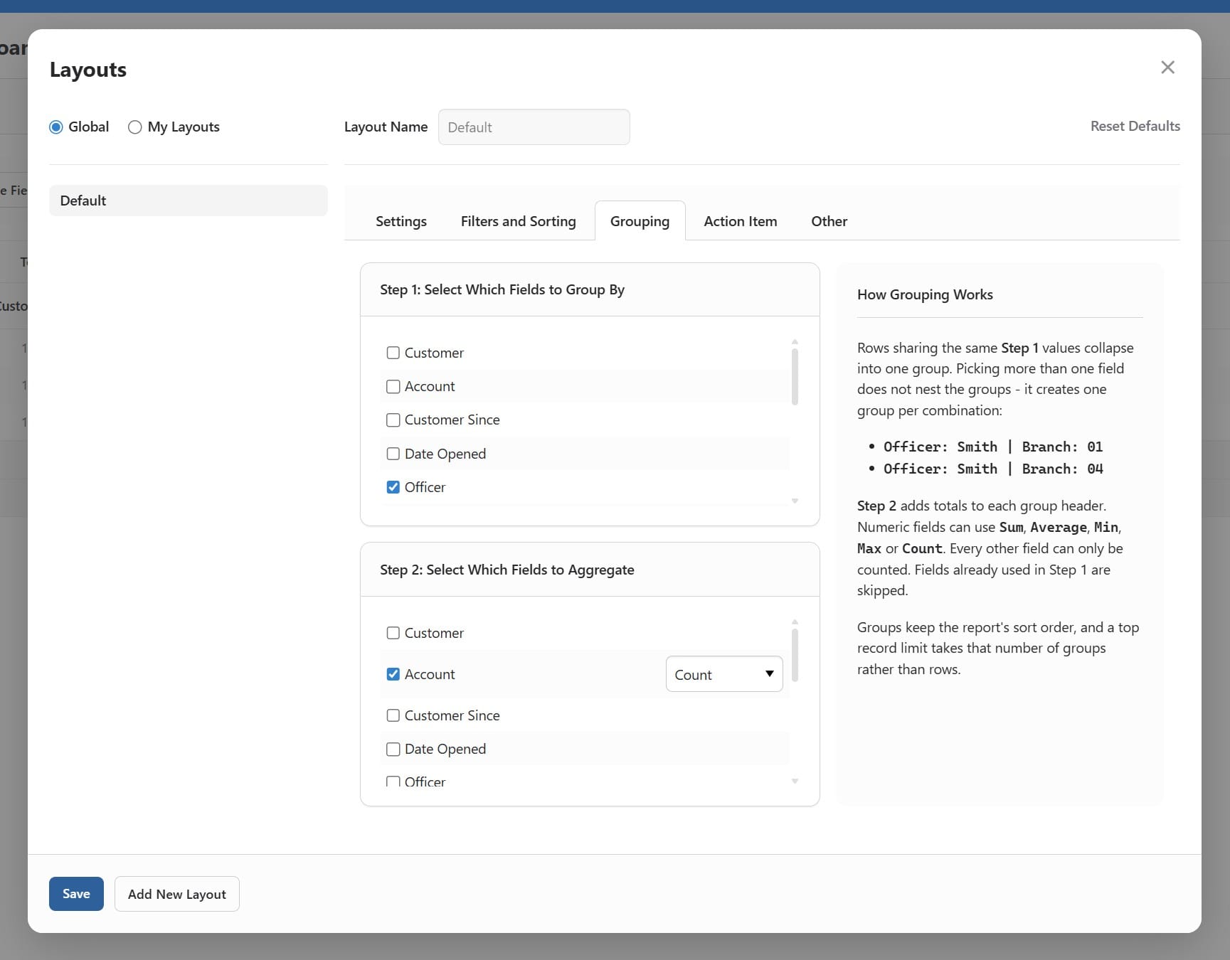 BNControl - Reporting - Grouping